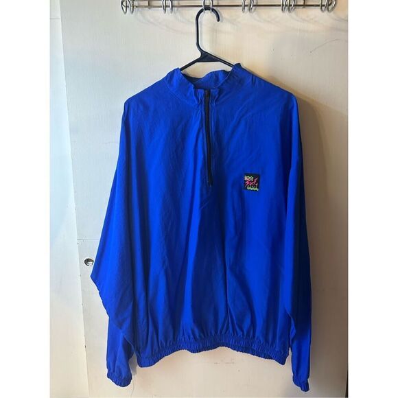 Surfer style windbreaker 1/4 zip blue one size Bright Blue 100 nylon Vintage 80' - Picture 1 of 8